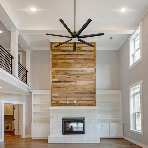 vaulted ceiling with fireplace